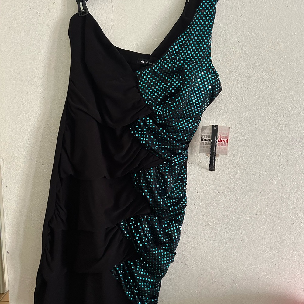 As U Wish Black and Teal One Shoulder Dress